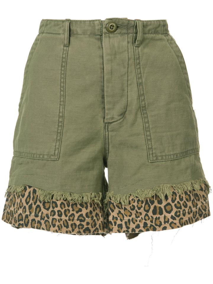 R13 Leopard Print Trim Shorts - Green