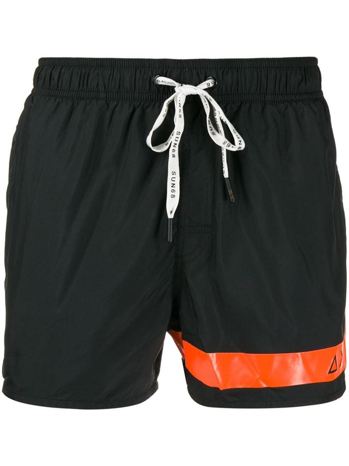 Sun 68 Tape Detail Swim Shorts - Black