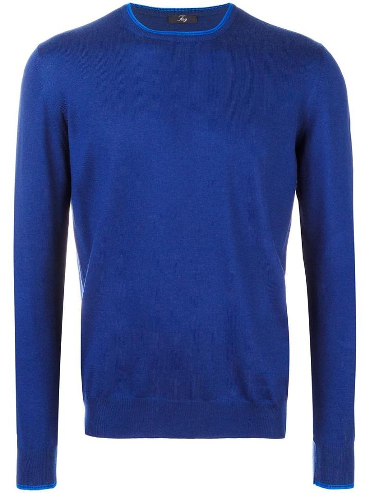 Fay Crew Neck Jumper, Men's, Size: 50, Blue, Virgin Wool