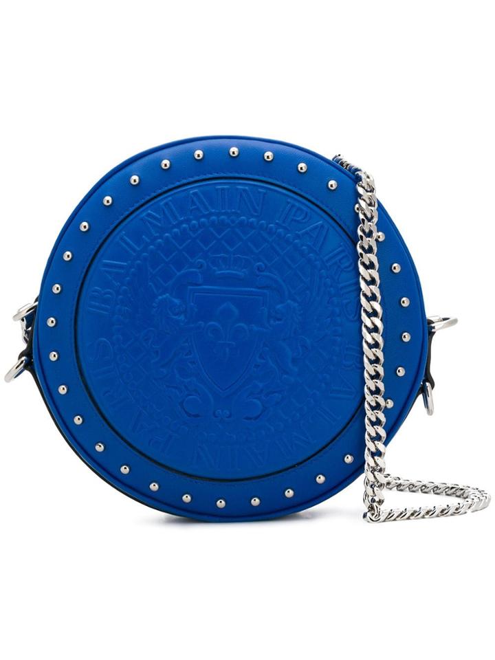 Balmain Logo Embossed Shoulder Bag - Blue
