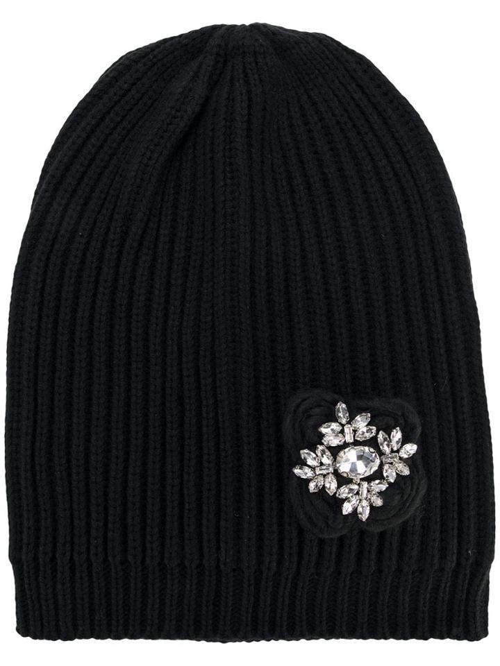 Twin-set Brooch Embellished Beanie - Black