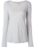 James Perse V Neck Longsleeve T-shirt, Women's, Size: 2, Grey, Cotton