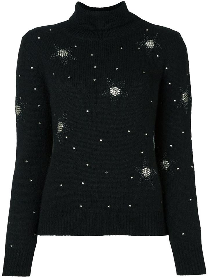 Saint Laurent Star Embellished Jumper, Women's, Size: Medium, Black, Nylon/mohair/wool