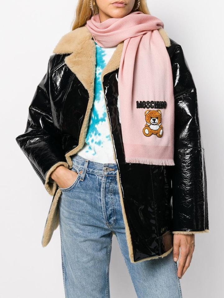 Moschino Appliquéd Fringed Scarf - Pink