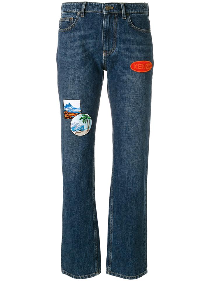 Kenzo Patchwork Straight-leg Jeans - Blue