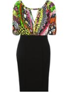 Versace Floral Top Fitted Dress, Women's, Size: 40, Black, Silk/viscose/polyamide/spandex/elastane
