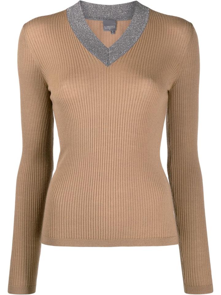 Lorena Antoniazzi Glittered V-neck Jumper - Brown