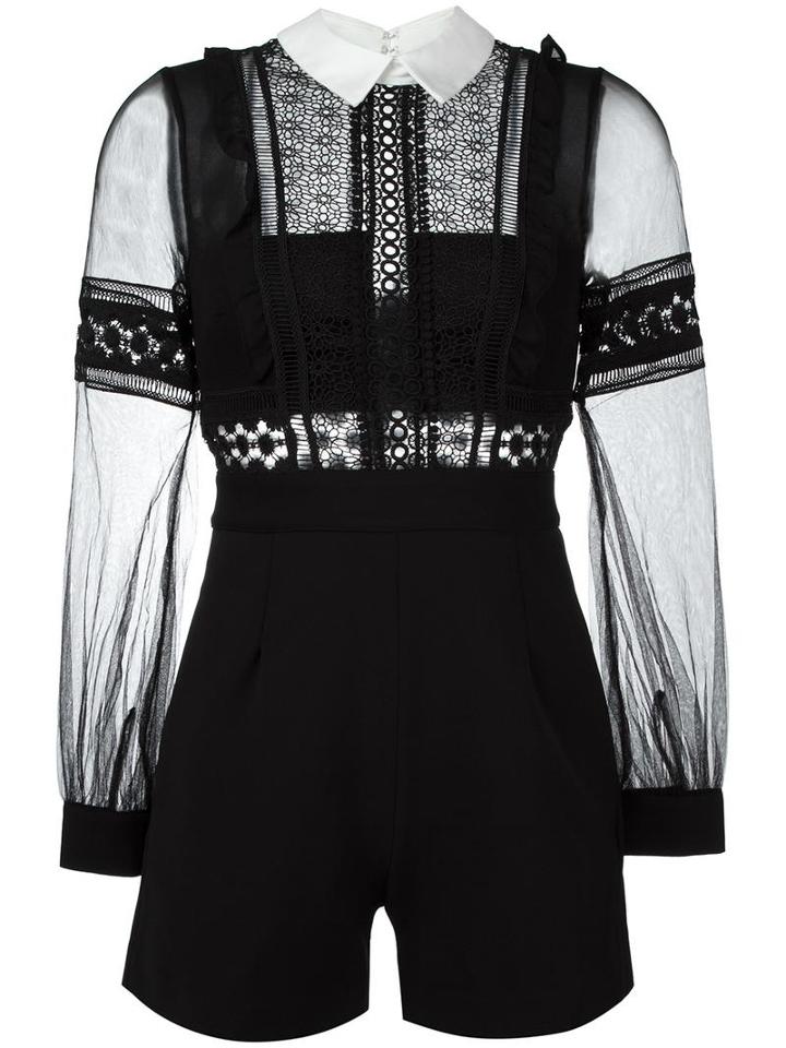 Self-portrait Sheer Detail Playsuit, Women's, Size: 8, Black, Polyester/polyamide/cotton
