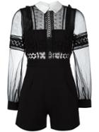 Self-portrait Sheer Detail Playsuit, Women's, Size: 8, Black, Polyester/polyamide/cotton