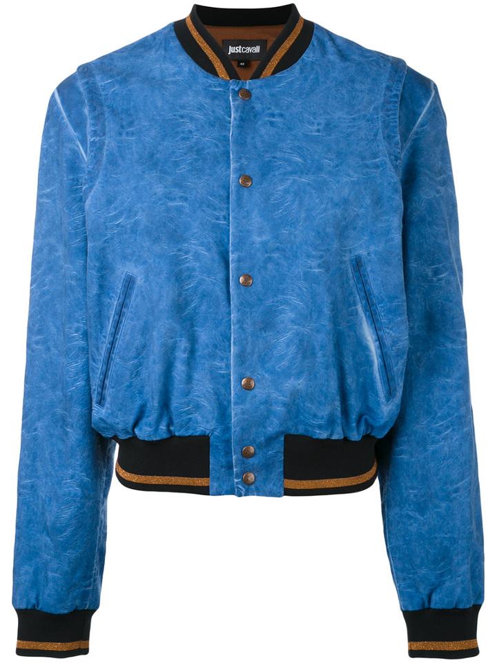 Just Cavalli - Stripe Detail Bomber Jacket - Women - Cotton/spandex/elastane/viscose - 44, Blue, Cotton/spandex/elastane/viscose