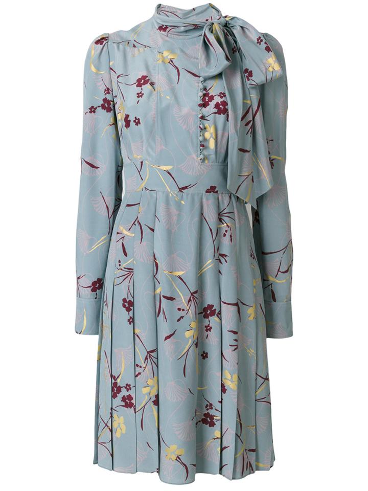 Valentino Chemisier Dress With Bow Tie Neck - Blue