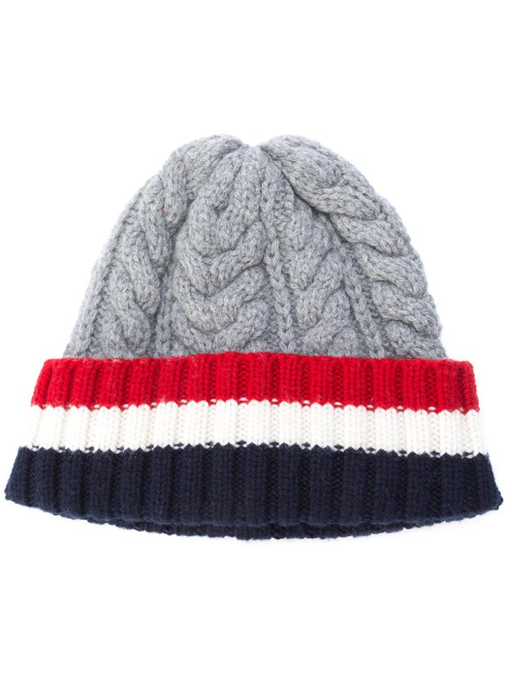 Thom Browne Cable Knit Stripe Panel Beanie - Grey