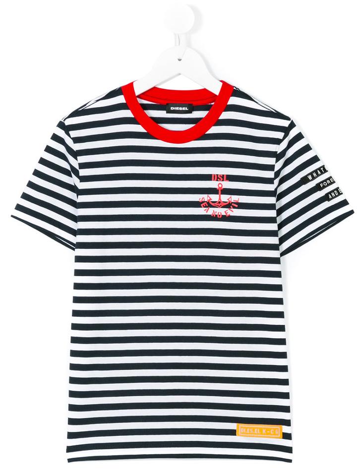 Diesel Kids - Anchor Print Breton Stripe Top - Kids - Cotton - 12 Yrs, Blue