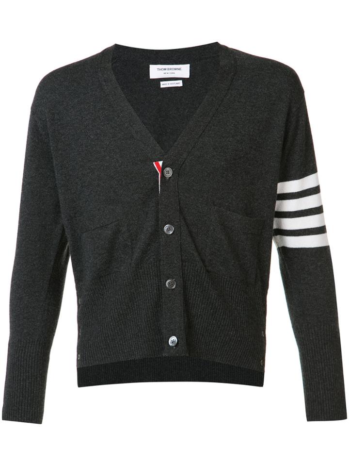 Thom Browne Short V-neck Cardigan With 4-bar Stripe In Dark Grey