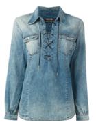 Roberto Cavalli Lace-up Denim Shirt, Women's, Size: 42, Blue, Cotton
