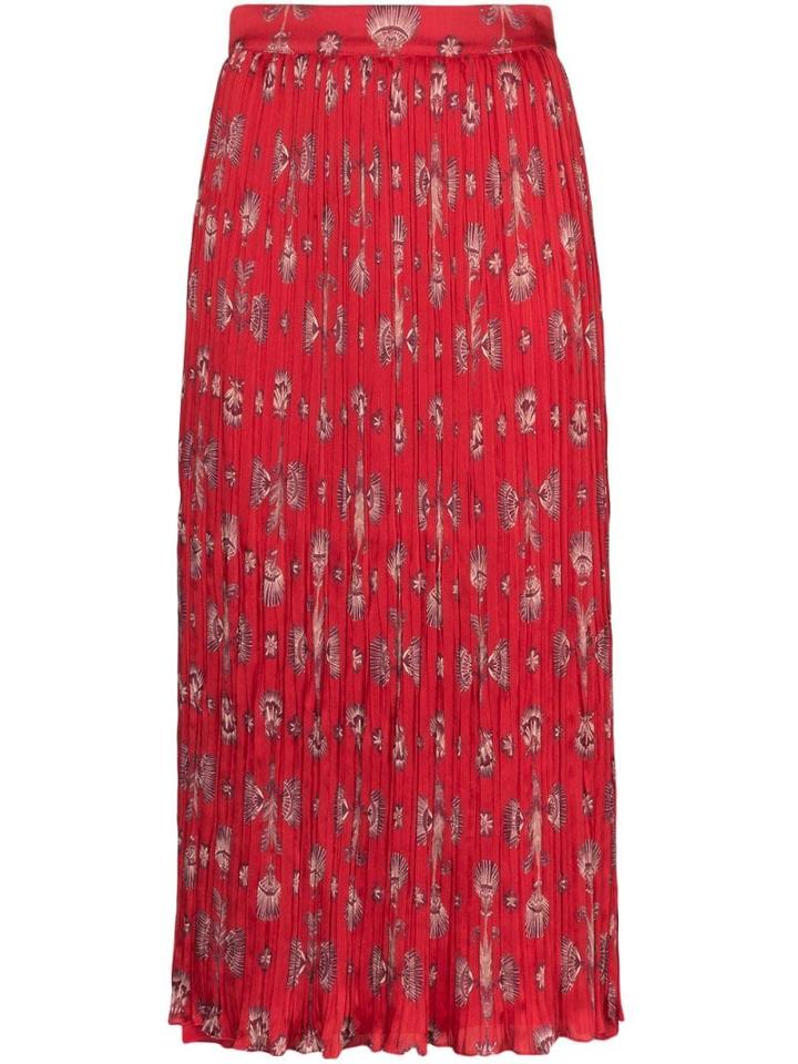Johanna Ortiz Biblioteca Natural Shell Print Midi Skirt - Red
