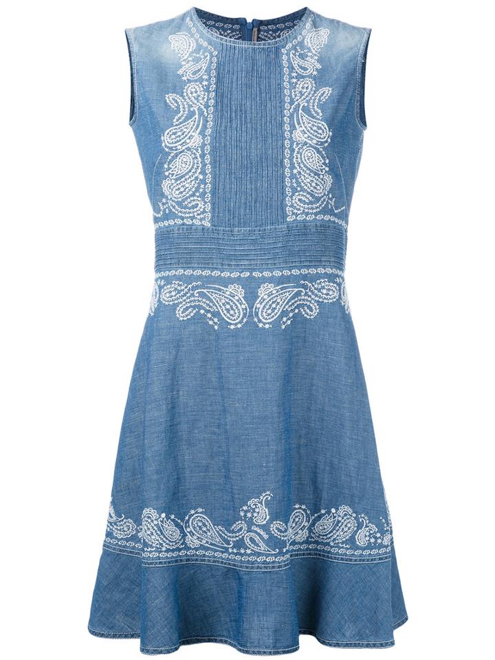 Ermanno Scervino - Embroidered Sleeveless Dress - Women - Cotton/linen/flax - 42, Blue, Cotton/linen/flax