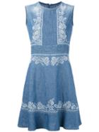Ermanno Scervino - Embroidered Sleeveless Dress - Women - Cotton/linen/flax - 42, Blue, Cotton/linen/flax
