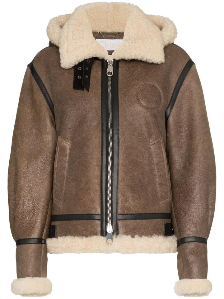 Chloé Hooded Shearling And Leather Aviator Jacket - Brown