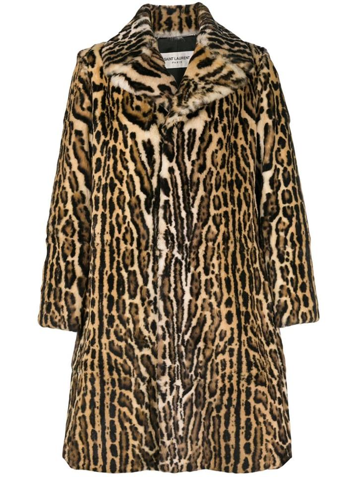 Saint Laurent Leopard Print Midi Coat - Neutrals