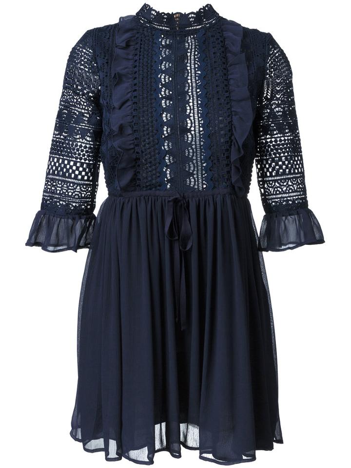 Perseverance London - Lace Trim Dress - Women - Polyester - 10, Blue, Polyester