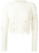 Yeezy Season 3 Destroyed Cropped Boucle Jumper, Women's, Size: Medium, White, Wool/polyamide/spandex/elastane