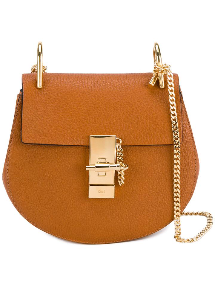Chloé Mini 'drew' Leather Bag With Gold-tone Hardware, Women's, Brown, Calf Leather/suede/metal