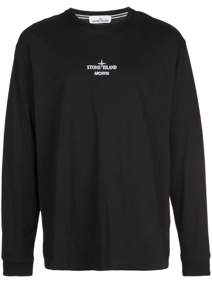 Stone Island Long Sleeved Logo Print Shirt - Black