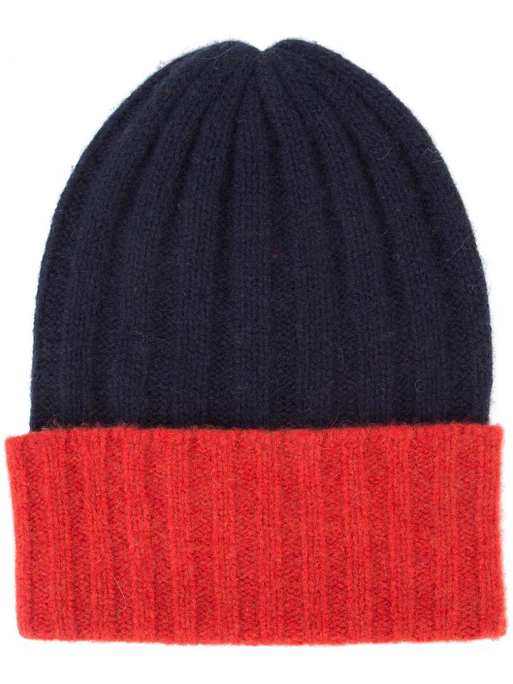 The Elder Statesman Cashmere Colour Block Beanie - Blue