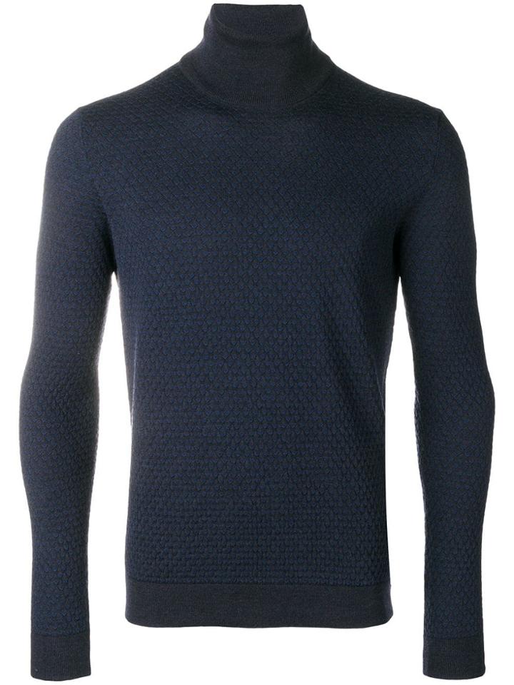 Zanone Patterned Roll Neck Jumper - Blue