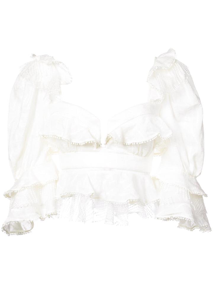 Acler Frill Trim Embroidered Detail Cropped Blouse - White