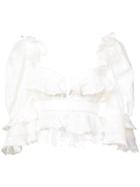 Acler Frill Trim Embroidered Detail Cropped Blouse - White
