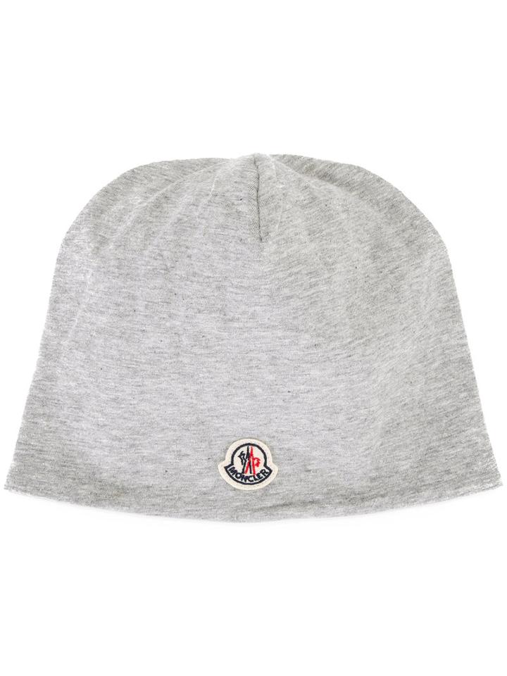 Moncler Kids Logo Patch Beanie, Size: 54 Cm, Grey