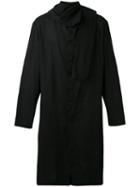 Yohji Yamamoto - Attached Scarf Midi Coat - Men - Cotton/linen/flax - Iii, Black, Cotton/linen/flax