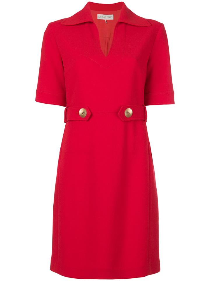Emilio Pucci V-neck Button Waist Dress - Red