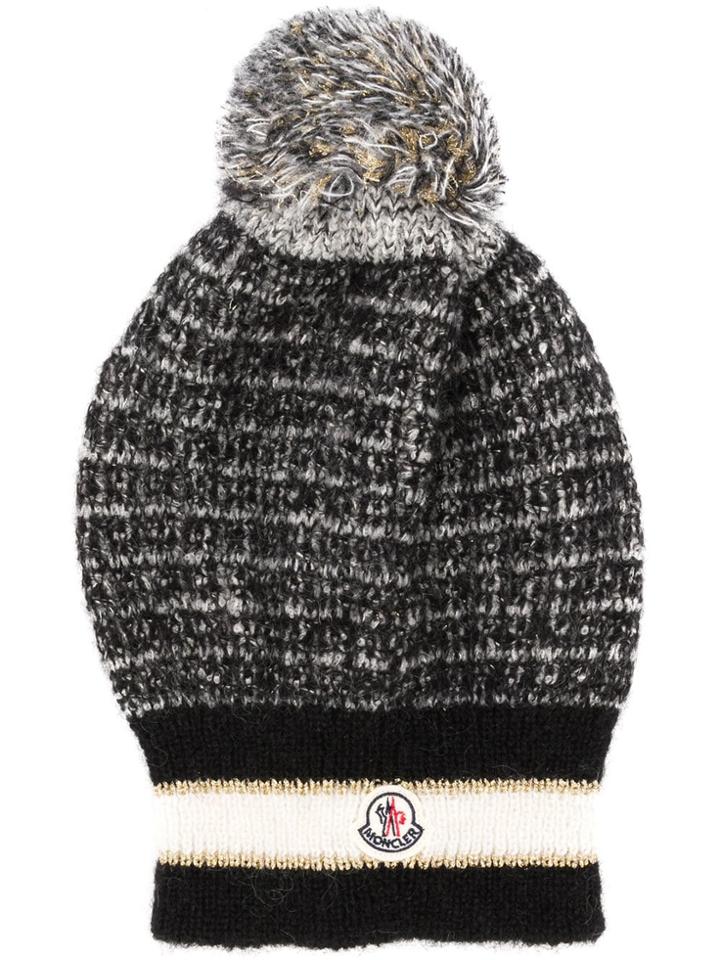 Moncler Striped Pom Pom Beanie - Black