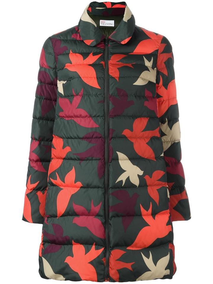 Red Valentino Leaf Print Padded Coat, Women's, Size: 38, Feather Down/polyamide/polyester