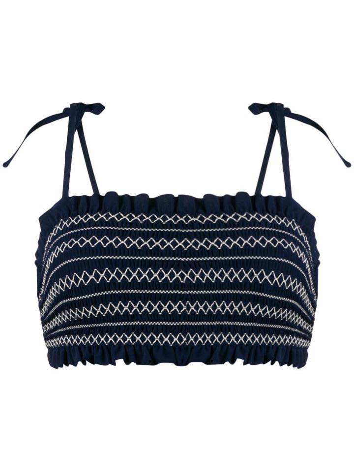 Tory Burch Contrast Stitching Band Bikini Top - Blue