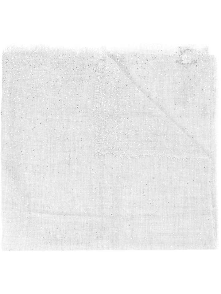 Faliero Sarti Sequin Fringed Scarf, Adult Unisex, Grey, Silk/polyester/cashmere/virgin Wool