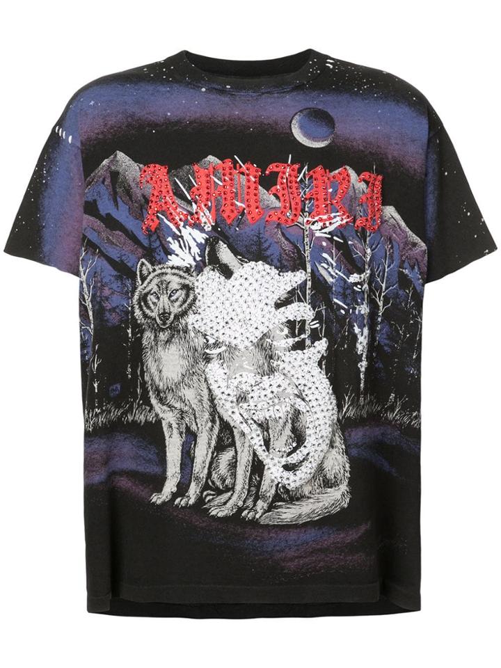 Amiri Embellished Wolf Print T-shirt - Black