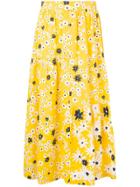 Chinti & Parker Floral Ruffle Midi Skirt - Yellow