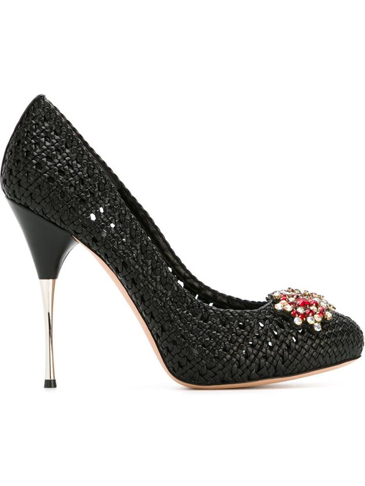 Alexander Mcqueen Embellished Woven Pumps - Black