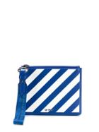 Off-white Diagonal Stripe Clutch - Blue