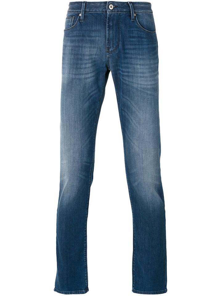 Armani Jeans - Folded Hem Skinny Jeans - Men - Cotton/spandex/elastane - 33, Blue, Cotton/spandex/elastane