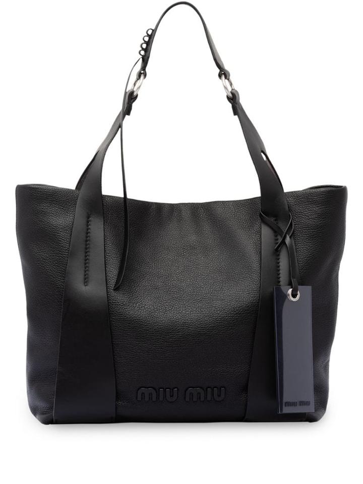 Miu Miu Madras Logo Tote - Black