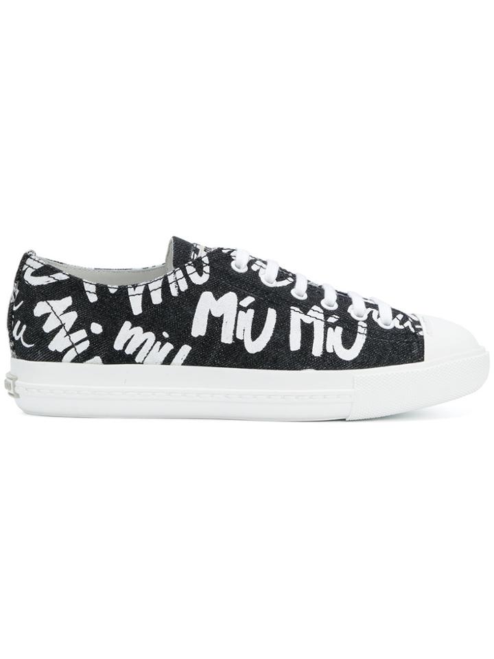 Miu Miu Logo Printed Sneakers - Black