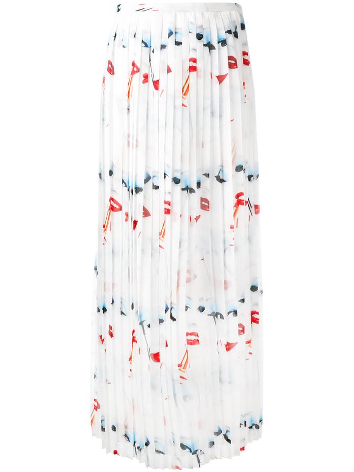 Jeremy Scott Face Print Pleated Skirt, Women's, Size: 44, White, Polyester