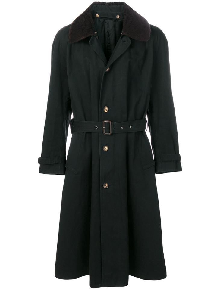 Hermès Vintage Fur Collar Belted Coat - Black