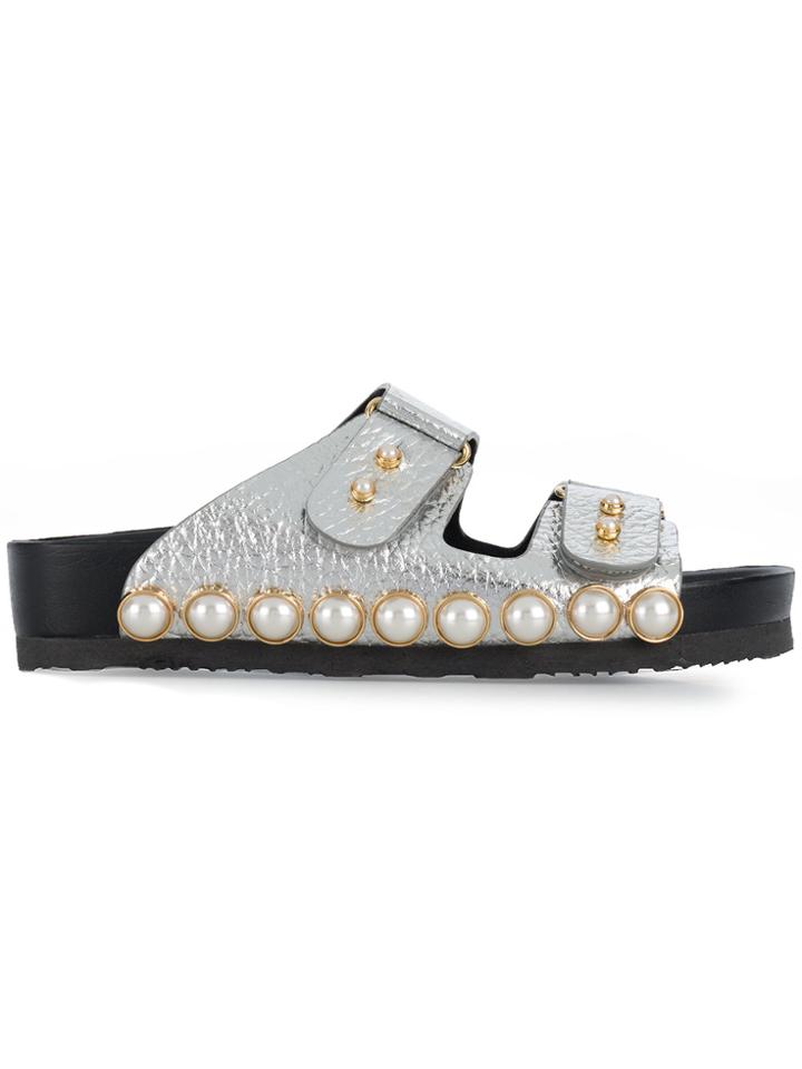 Suecomma Bonnie Jewel Detailed Flat Sandals - Metallic