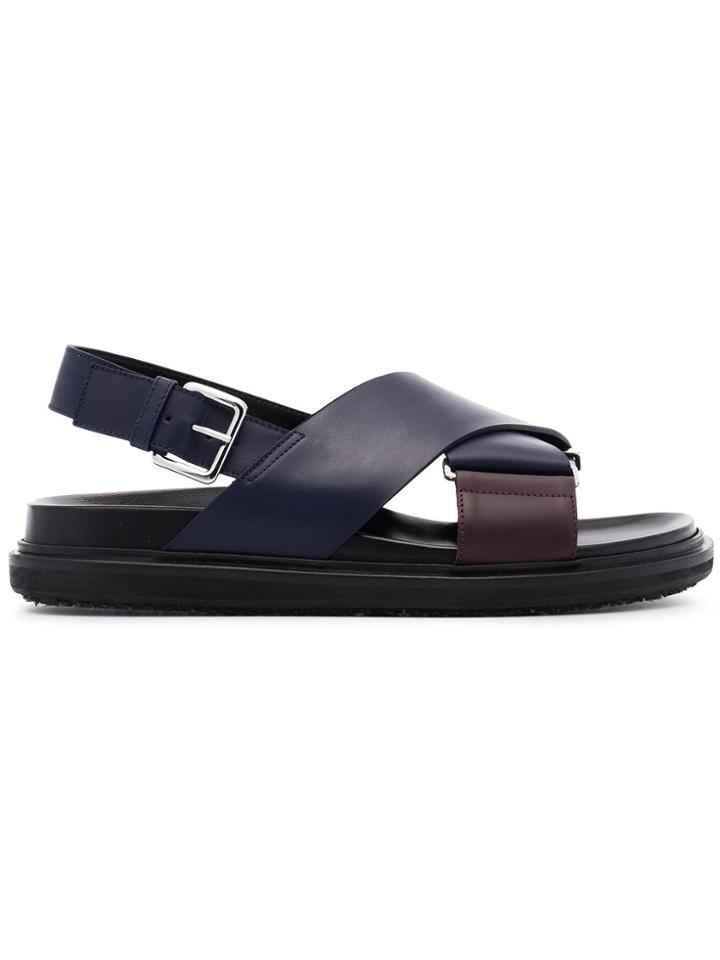 Marni Leather Crossover Fussbett Sandals - Blue